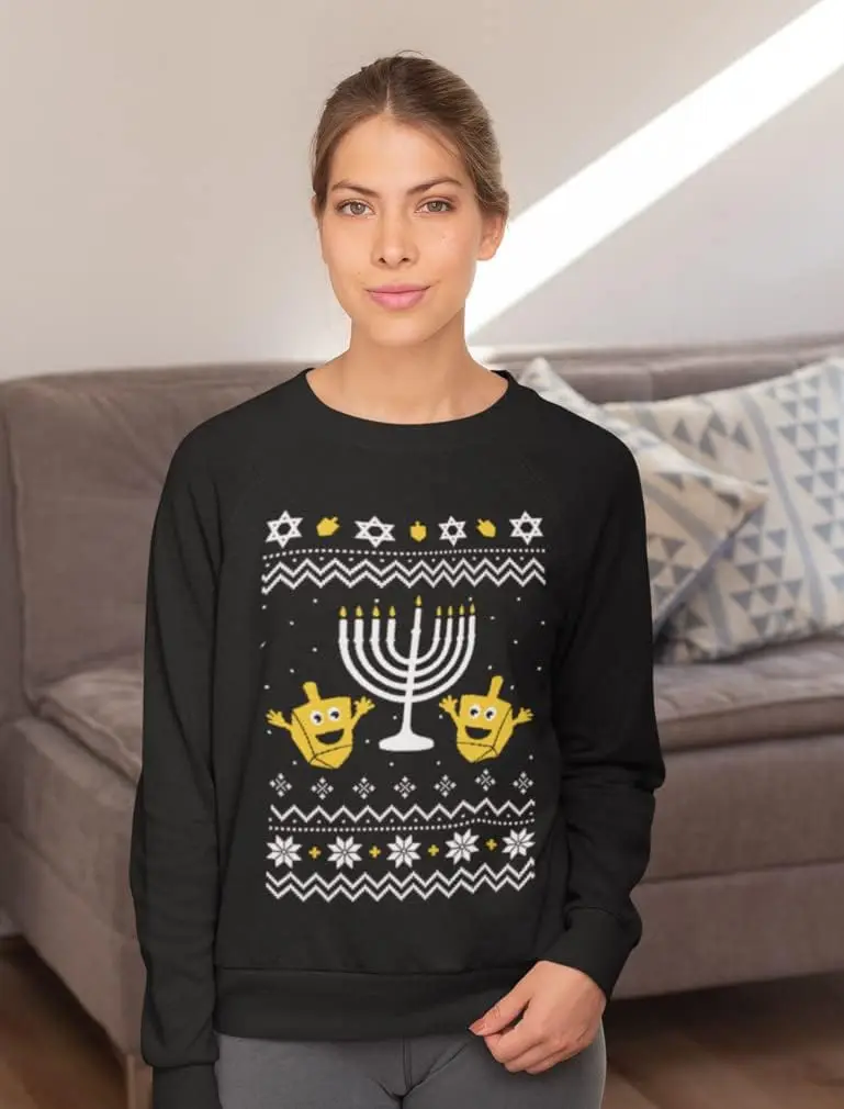 Tstars Ugly Hannukah Sweater Style Women Teen Girls Jewish Chrismukkah Sweatshirts