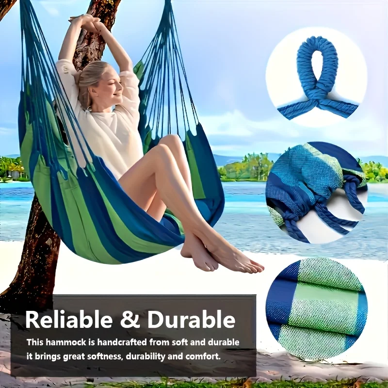 Outdoor Hammock Chair with Swing Seat and Hanging Chair Design - Ideal for Balcony, Porch, Garden or Patio Use - Tear-Resistant and Breathable Fabric, Easy to Set Up, Comfortable for Lounging and Relaxation, Space-Saving Alternative to Bulky Loungers