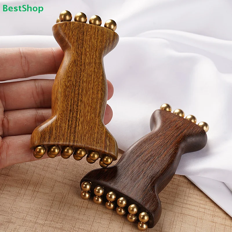 

♥ Инструмент для лимфодренажного массажа - ручной деревянный скребок с латунными бусинами для лица и тела