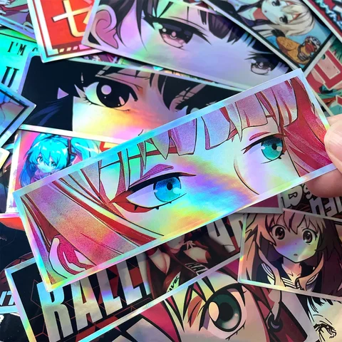 32 шт./упак. 12 см длиной наклейки с аниме-девушкой JDM, лазерная радуга, наклейки на окно автомобиля, лобовое стекло, корпус мотоцикла, аксессуары для мотошлема наклейки jdm купить - №5