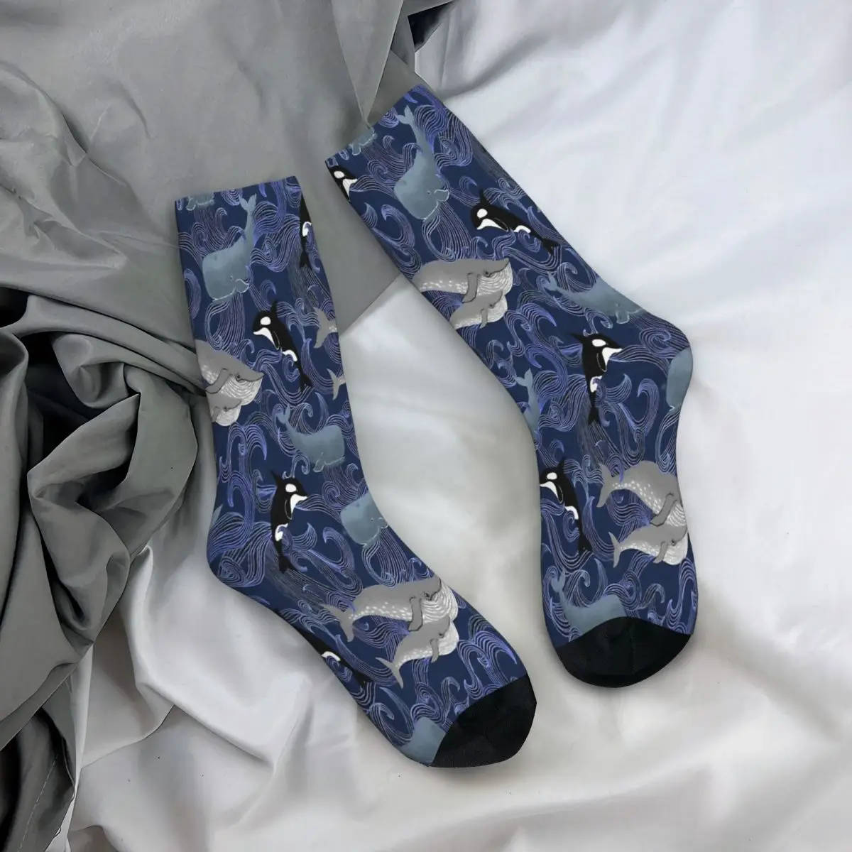 Beautiful Ocean Giants Purple Orcinus Orca Whale Dolphin Socks Male Mens Women Summer Stockings Printed