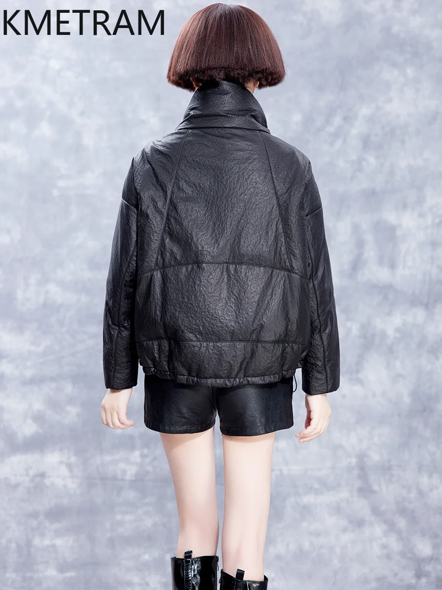 Piumini in pelle di pecora al 100% da donna Colletto alla coreana Piumino corto in vera pelle 2025 Abiti invernali Donna Capispalla ·хоislavк