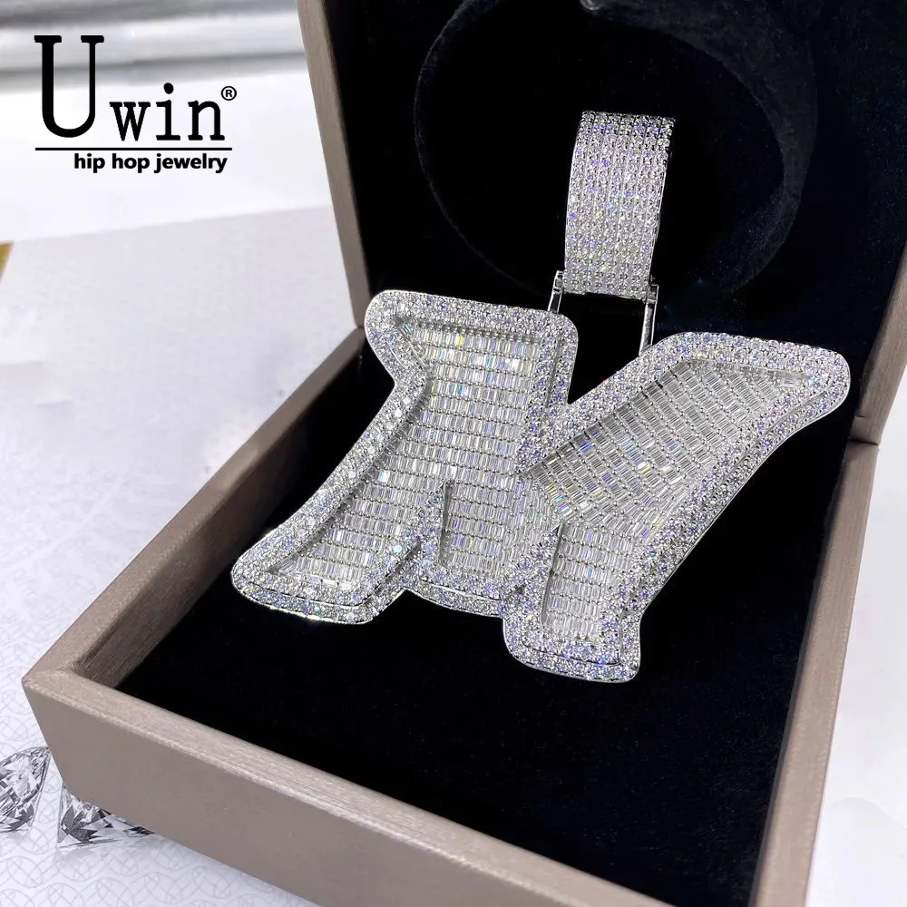 

Uwin Hiphop Jewelry Men's Big Baguettecz Letter M Pendan Iced Out Cubic Square Zirconia Solid Back Charm Choker Necklace