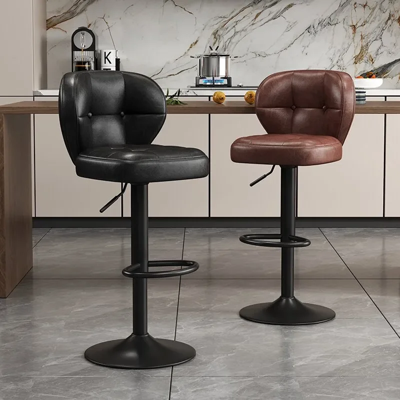 Luxury Adjustable Bar Stool with Backrest High Chair for Home Kitchen Front Desk Cashier Counter Modern Lift Swivel Seat