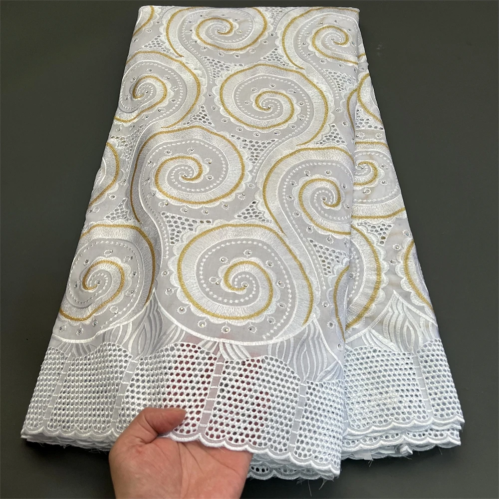 2024 African Nigerian High Quality  Embroidery Tulle Lace Fabric Cotton Party Wedding Dress Soft Damask Sequins 5Yard PS0035