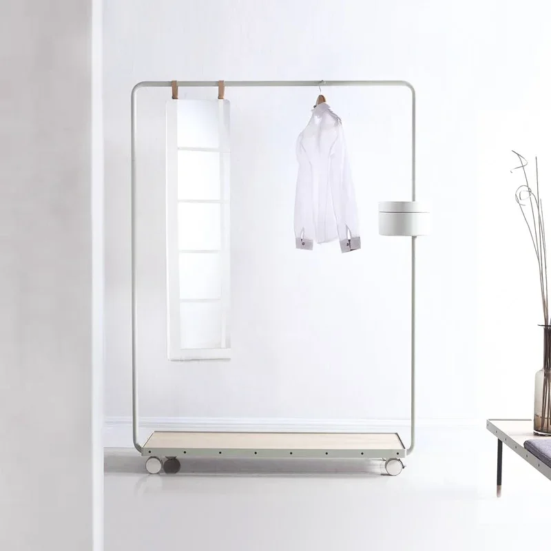 Clothes and hats rack, floor to ceiling, modern bedroom, living room, small unit with mirror storage, hanging clothes