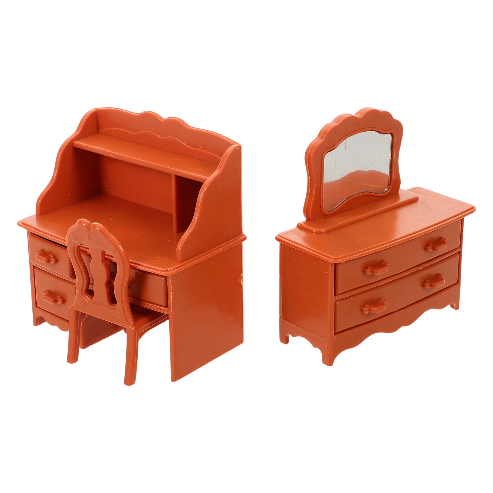 

1 Set Miniature Dressing Table with Mirror Compact Vanity Desk and Stool Bedroom Furniture Accessories for Dollhouse Scene