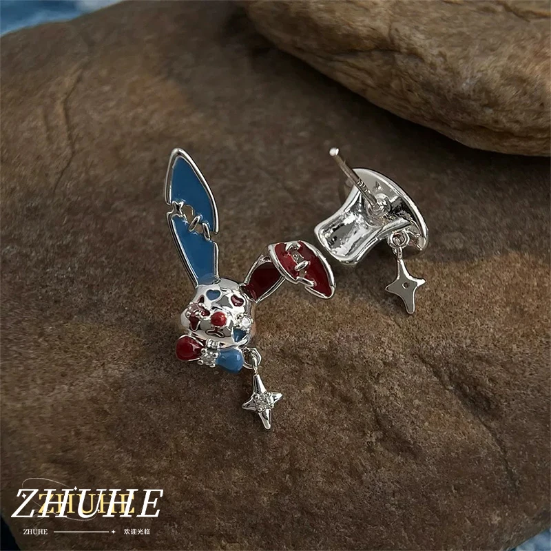 Copper Alloy Material Jewelry Accessories, Unique Rabbit Clown Hat Stud Earrings for Women Men, Sparkle Star Accent Birthday Gif
