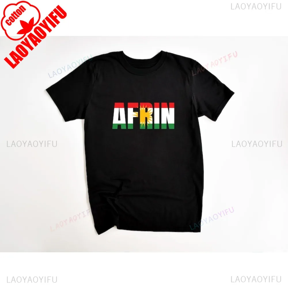Camiseta patriótica Kurdistan Afrin Unisex bandera kurda orgullo oriental camiseta algodón Casual moda suelta Hip Hop camisetas de manga corta