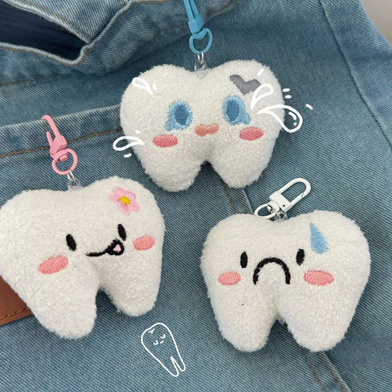 **Cute Cartoon Tooth Plush Keyring Fashion Kawaii Soft Stuffed Pendant Keychian Creative Backpack Decoration Accessories Gifts