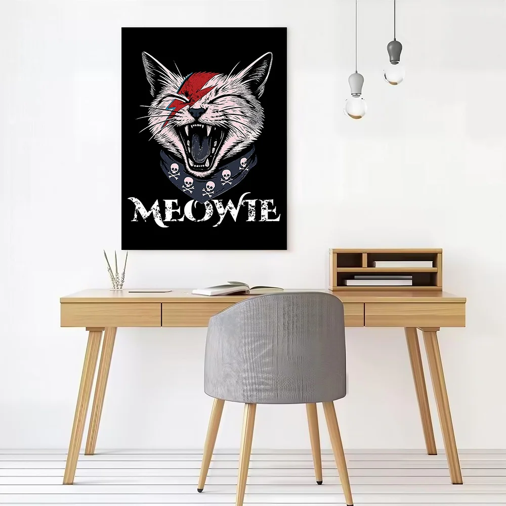 Meowie: David Bowie Cat Parody Canvas Wall Arts Poster Customizable Pictures Printing for Room Decorative Paintings Art Mural