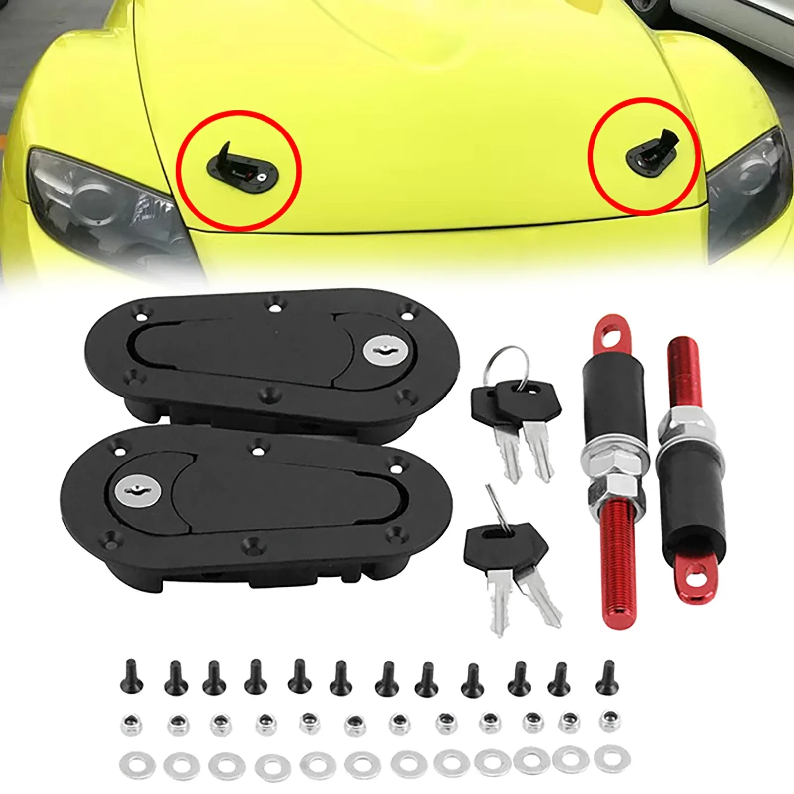 Universal Racing Car Hood Pin Engine Bonnet Latch Lock Mount Kit with Lock Keys