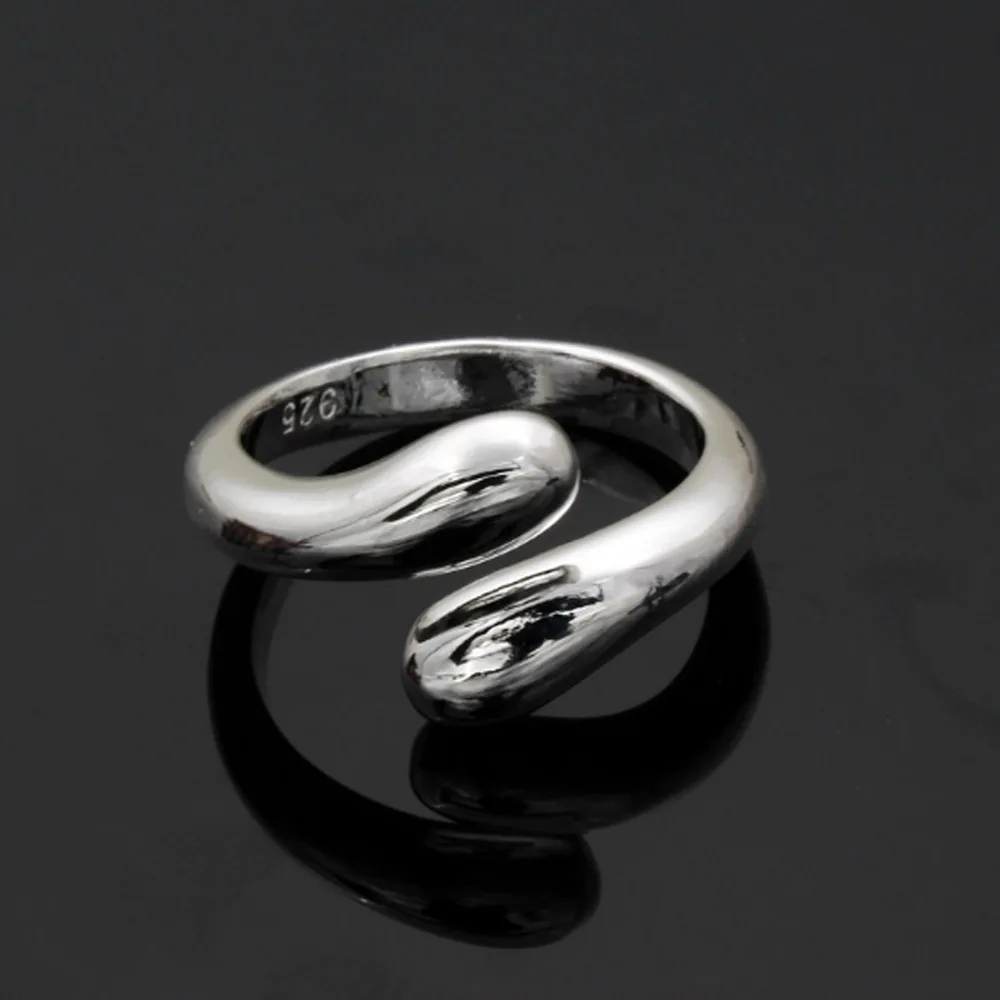 패션 조절 가능한 눈물방울 반지 925 실버 물방울 엄지 반지 유니섹스 더블 라운드 헤드 반지 여성용