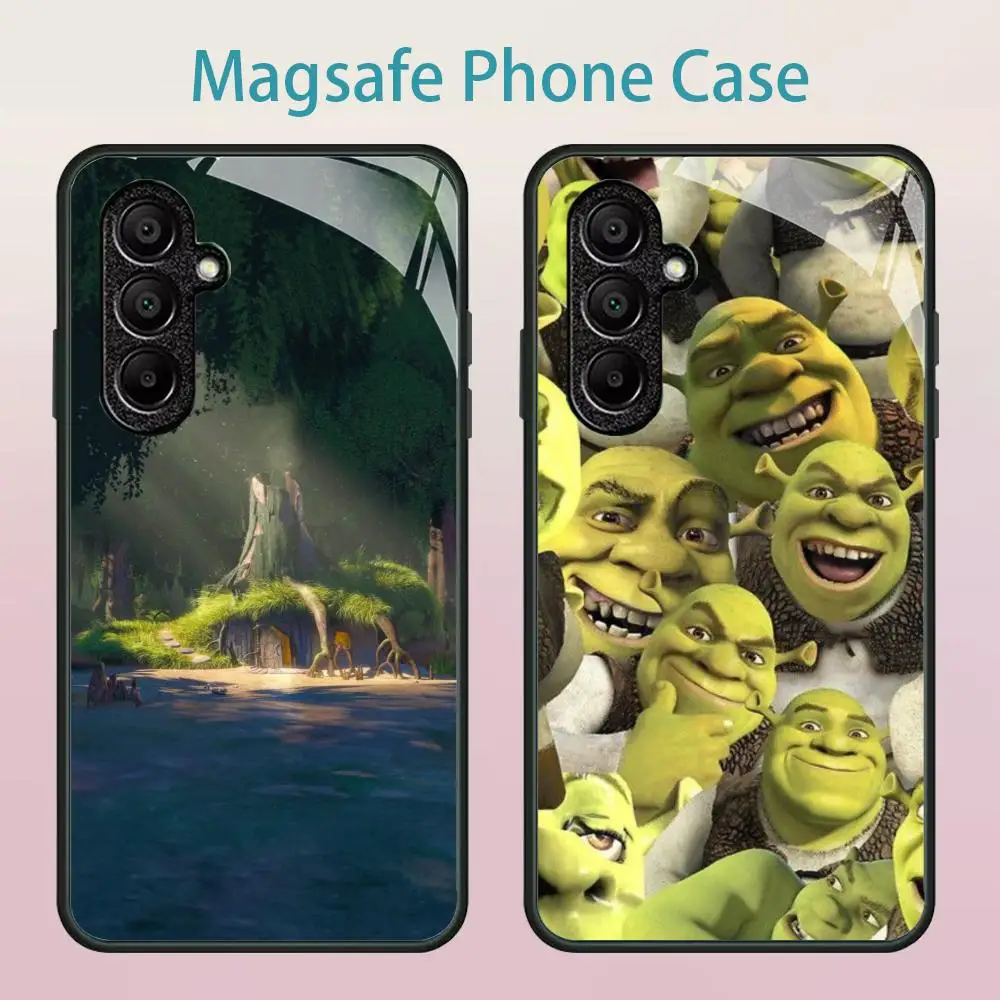 Cartoon S-Schrek Phone Case For Samsung Galaxy S25 Ultra S22 S23 S24 Ultra S21 S20 5G Magsafe Mirror Wireless Magnetic Cover