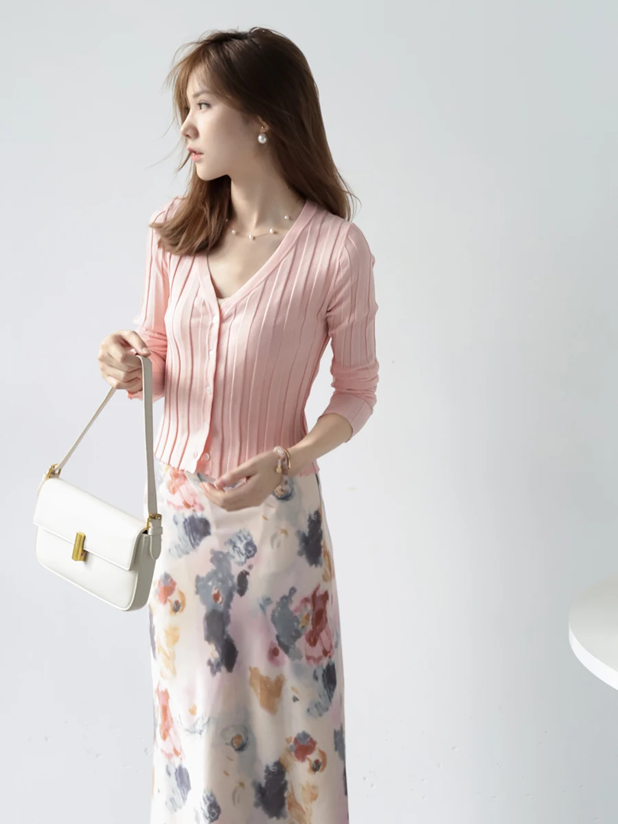 

Удобный женский кардиган MZOMXO из ледяного шелка с длинными рукавами, вязаный, дышащий, высокоэластичный, с V-образным вырезом и пуговицами