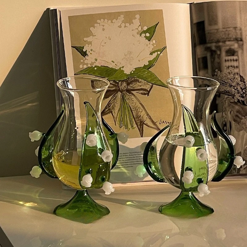 Handmade Glass Lily of The Valley Vase, Vintage Romantic Flower Drinking Glass, Unique Gift for Wedding Birthday Home Decor