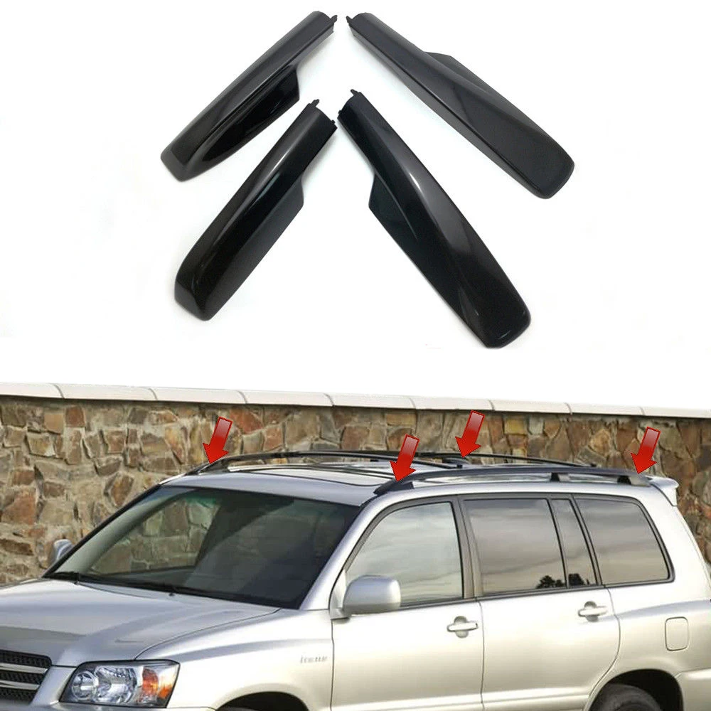 4 pçs rack de teto do carro barra ferroviário tampa final acessórios substituição para toyota highlander xu20 2001 2002 2003 2004 2005 2006 2007