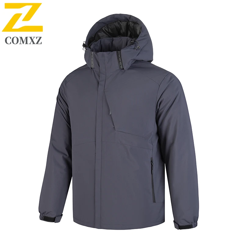 Luxuriöse Herren-gepolsterte Jacke, abnehmbare Kapuze, Schnee, Skifahren, dicker warmer Mantel, Komfort, Camping, Graphen, selbsterwärmender, winddichter Wintermantel