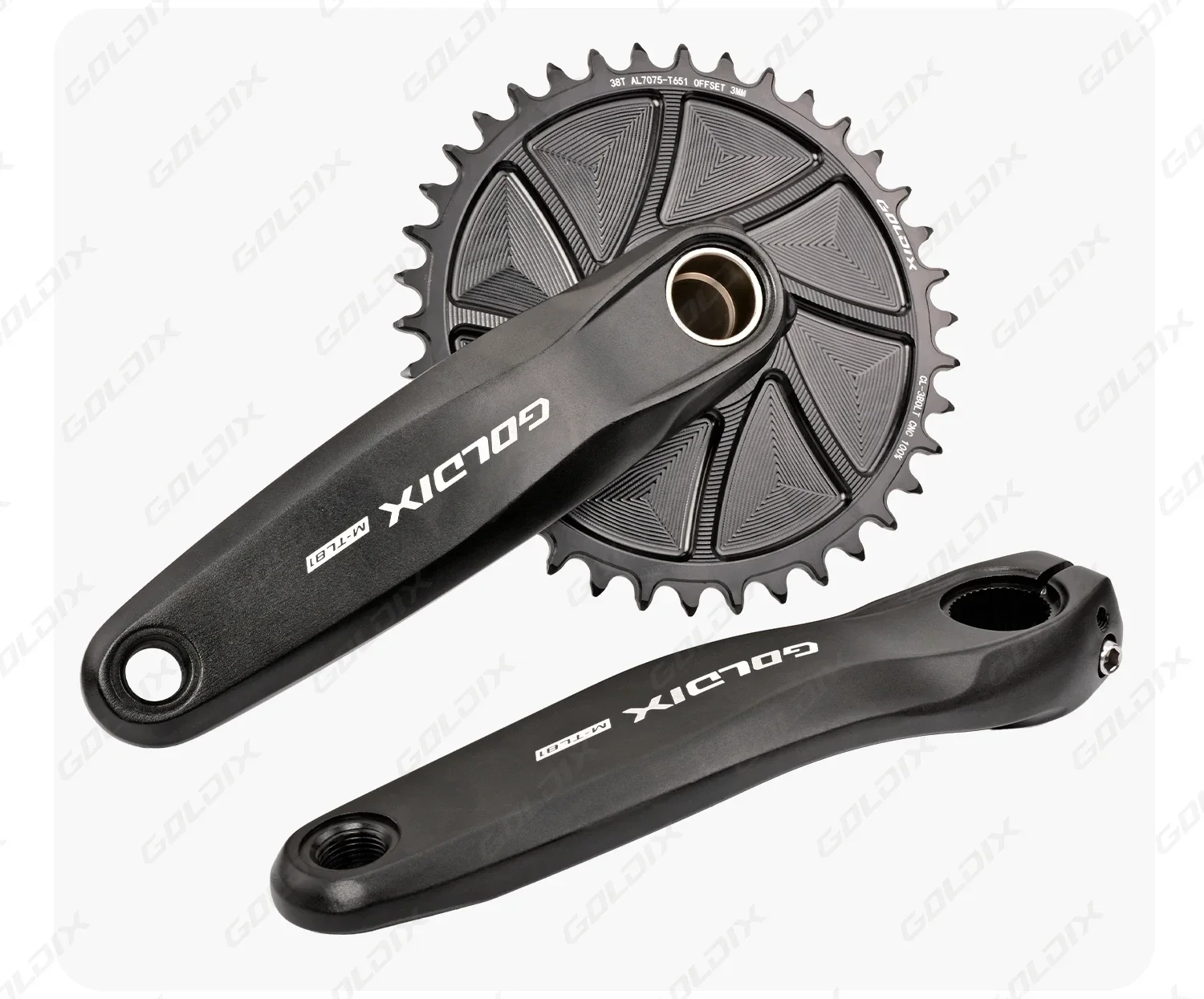 GOLDIX MTB XC Kurbelgarnitur Narrow Wide 3mm Offset AERO Kettenblatt 165/170/175mm Kurbellänge für 3-Bolzen-Direktmontage-Kurbel – Detail 10