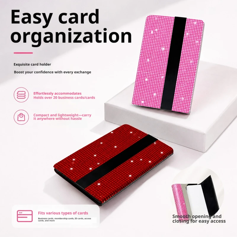 Diamond-Encrusted Automatic Card Holder, Portable Multi-Card Slot Bank Card Storage Bag, Fashionable Women's Portable Business C