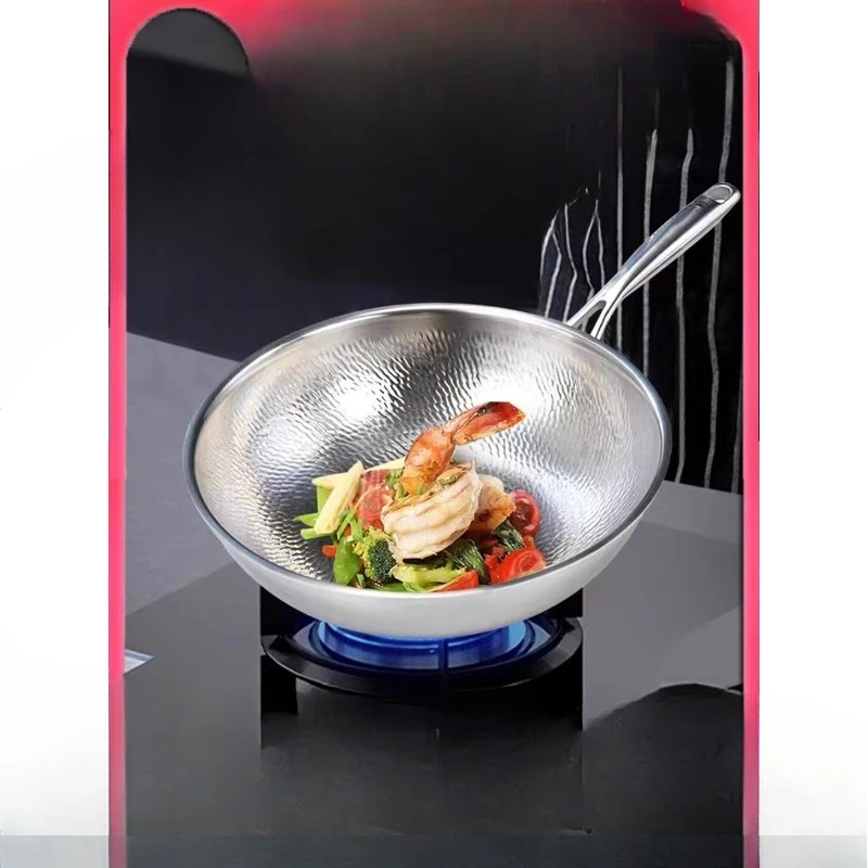Hammer pure titanium wok, uncoated round bottom, not easy to stick to the pan, titanium, household