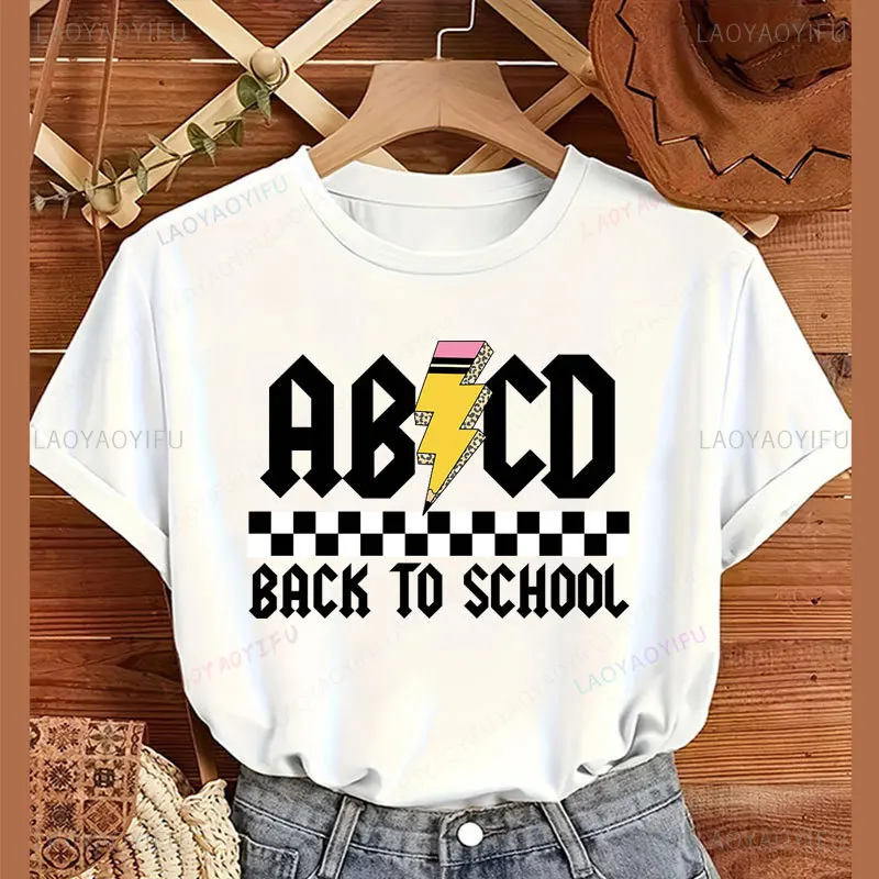 Koszulka nauczycielki ABCD z grafiką, koszulki graficzne, powrót do szkoły, kreatywność, prezent dla nauczyciela, koszulka, poliester, tania bluzka