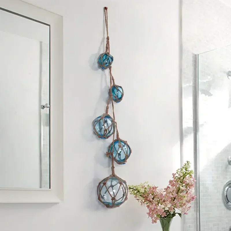 

European Creative Wall Hanging Hemp Glass Float Ball Wall Mural Crafts Decoration Rustic 3D Stereo Wall Mural Ornaments Decor