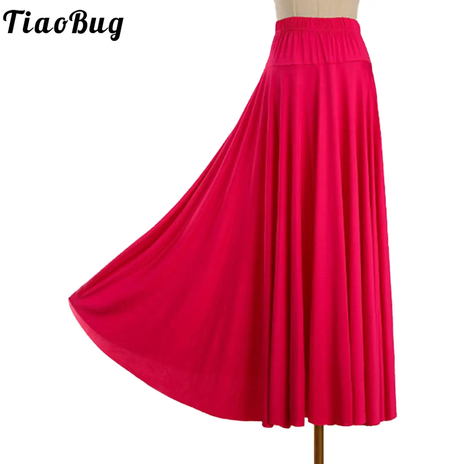 

Women Flamenco Dance Spanish Dancer Costume Long Skirts Solid Color Ruffle Skirt High Waist Maxi Skirts Performance Dancewear