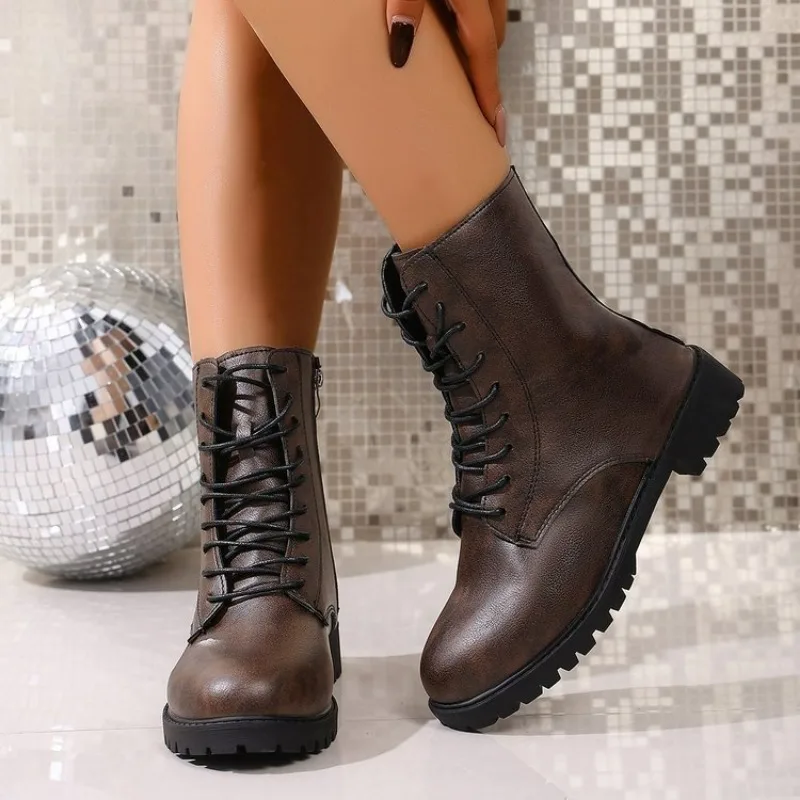 

2026 Women's Shoes Luxury Chelsea Boot Women Leather Boot Chunky Winter Shoe Platform Ankle Boots Thick Heel Plus Size 41 42 43