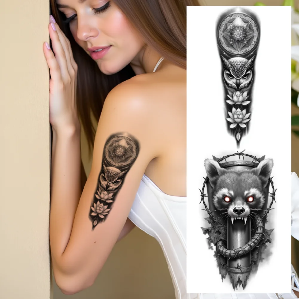 

12pcs Temporary Tattoo Black And Grey Realism Tiger Bear Dragon For Adult Thigh Male