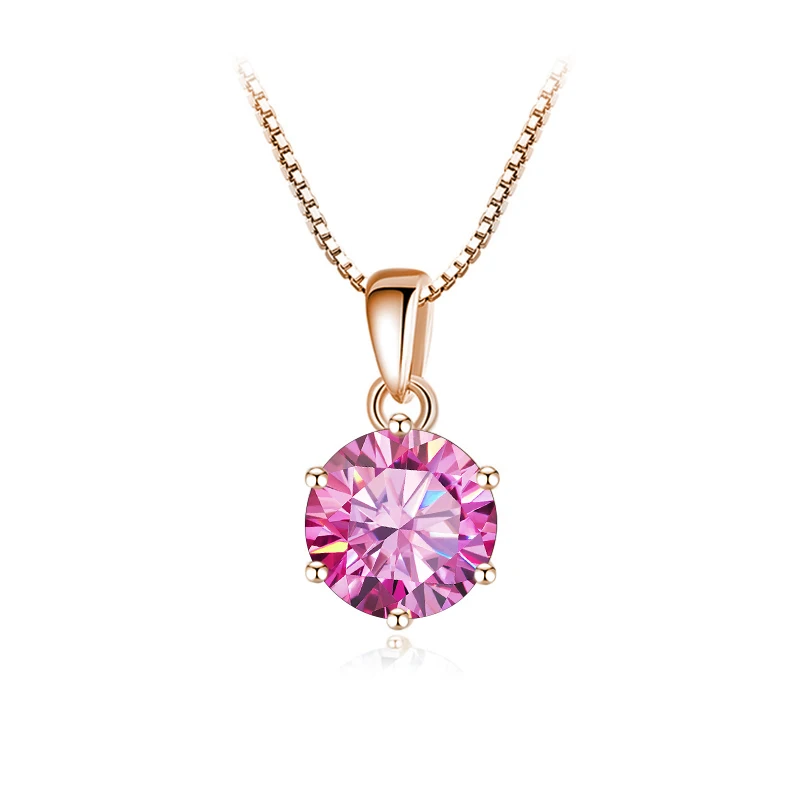 Butterflykiss 6.5mm 1.0 Carat D Moissanite Necklaces Rose Gold Plated Pendant Original Real S925 Silver Chain Jewelry For Women