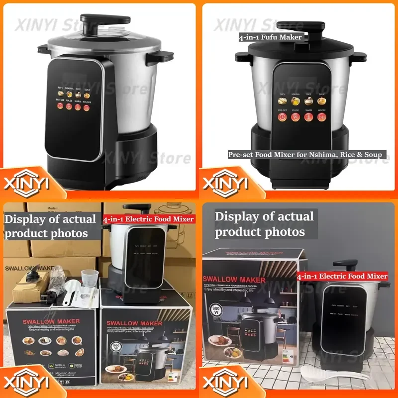 6L Multi-functional Fufu Maker, 4-in-1 Electric Food Mixer, Pre-set Electric Food Processorwith Pulse & Warm Function