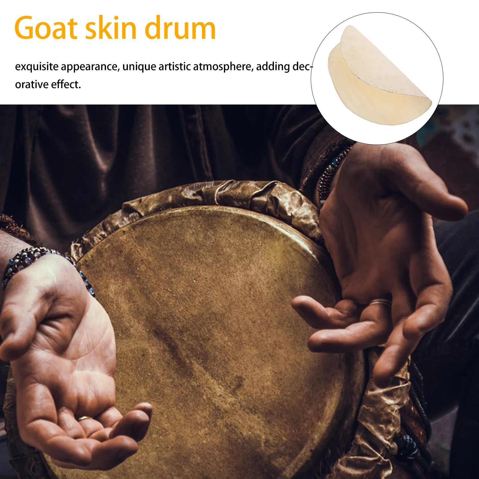 

Flat Round Goat Skin Drum Head 50cm African Accessory for Hand Musical Instruments Replacement Round Drum Head