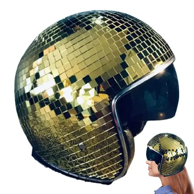 

motorcycle helmet disco mirror half-hat helmet Mirror Glitter Ball Helmets Hat For Club Bar Full Glass Reflective bike Helmet