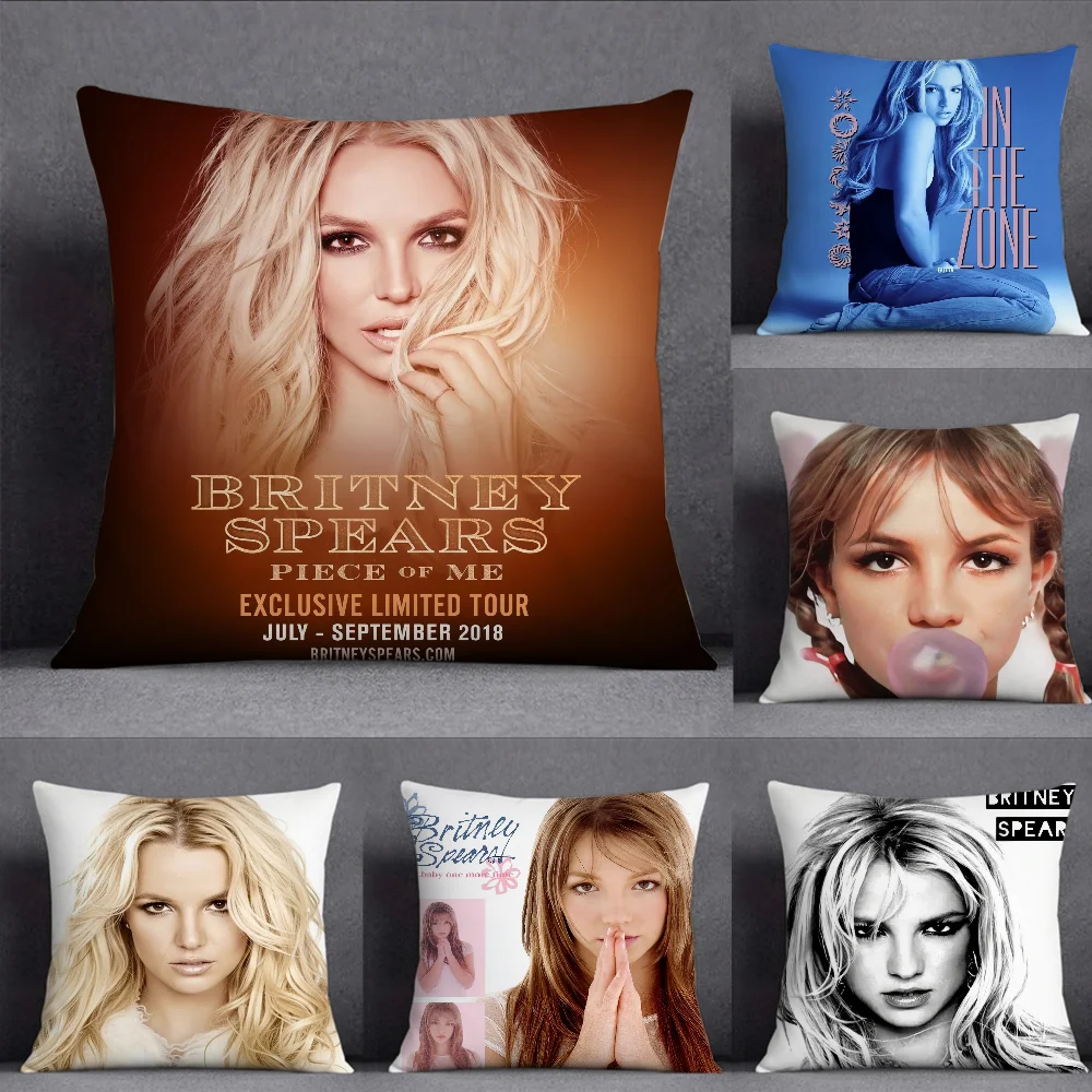 Singer b-britney s-spears funda de almohada cuadrada con estampado de doble cara funda de cojín de sofá de felpa corta almohada de noche para dormitorio