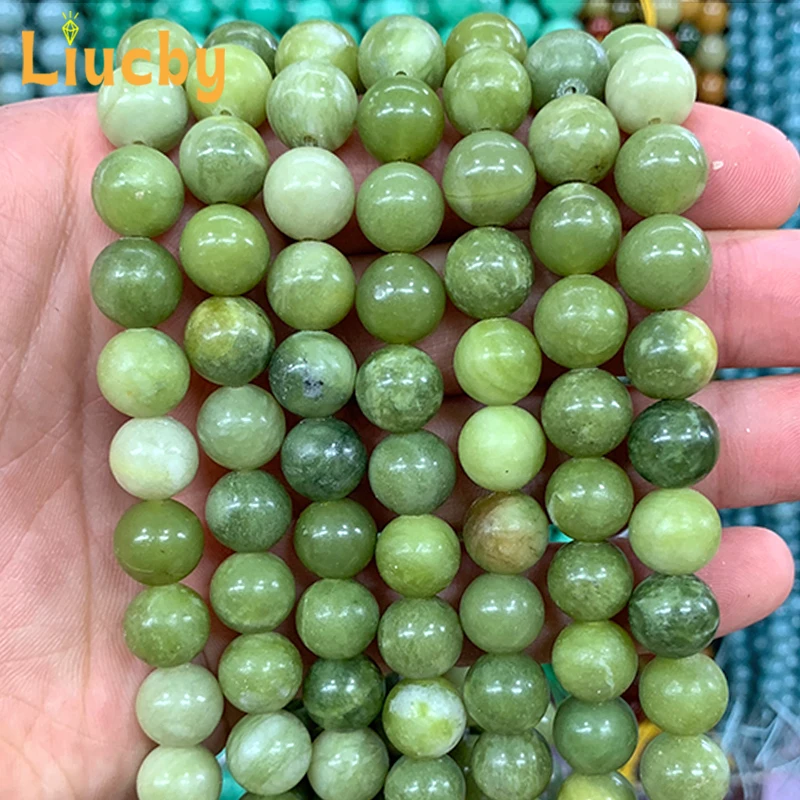 Morandi Green Natural Stone Chinese Jaspers Round Handmade beads DIY Earrings Bracelet For Jewelry Making 15\