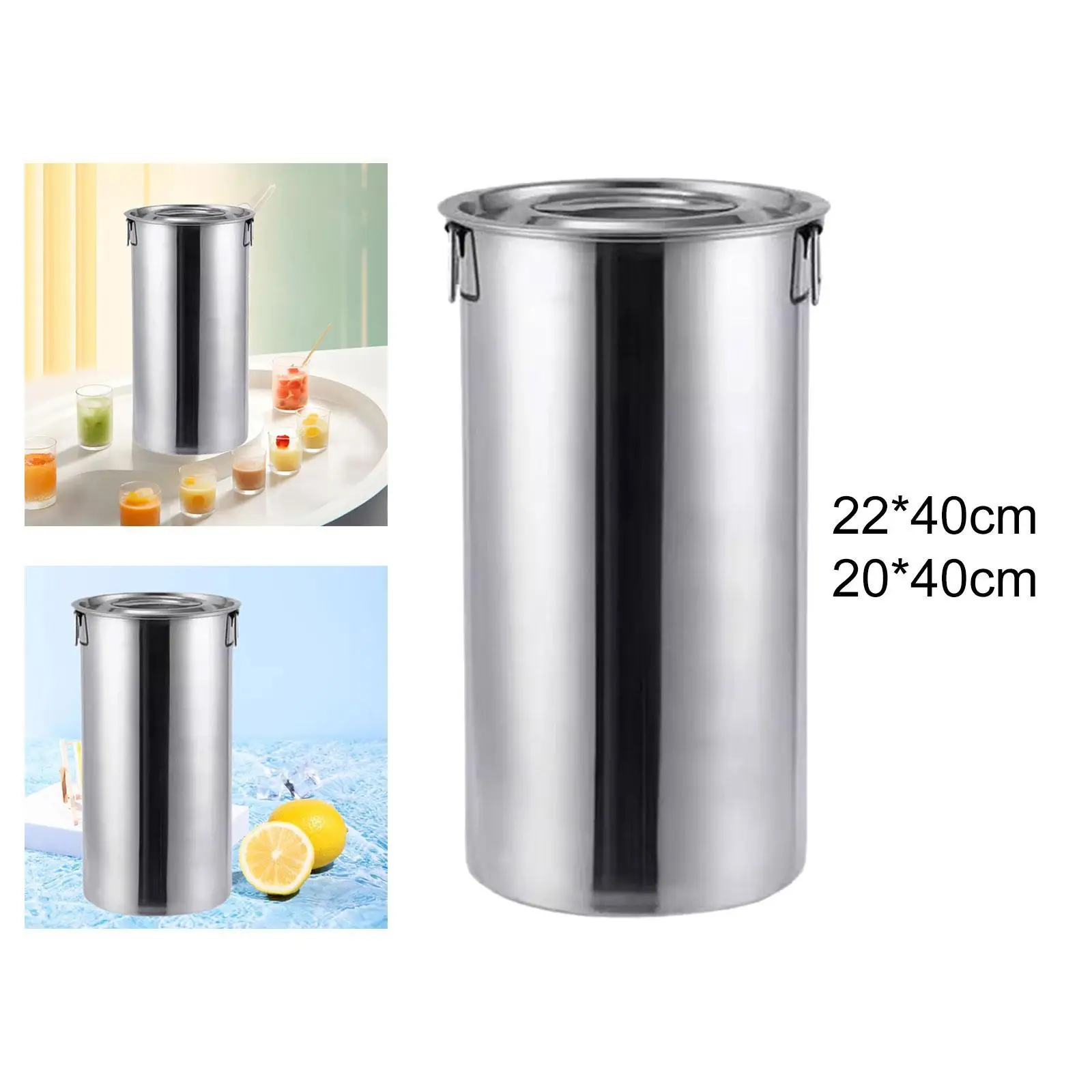 Stainless Steel Bucket with Lid Milk Pail with Double Handle Beverage Drink Dispenser for Beach Outings Party Kitchen BBQ