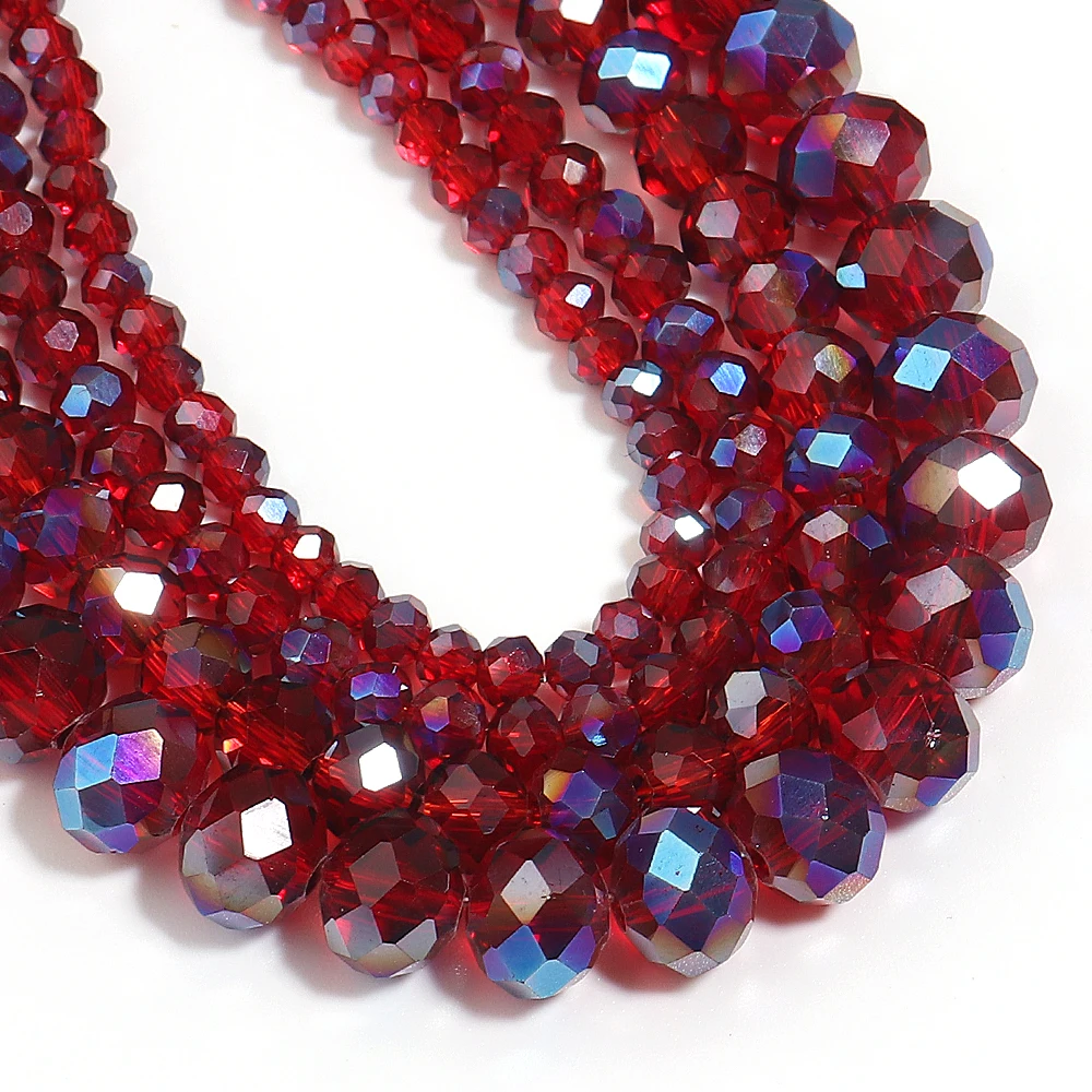 1 Strand Red Blue Faceted Crystal Rondelle Beads Transparent Faceted Flat Round Glass Beads For DIY Bracelet Necklace Supplies - view 5