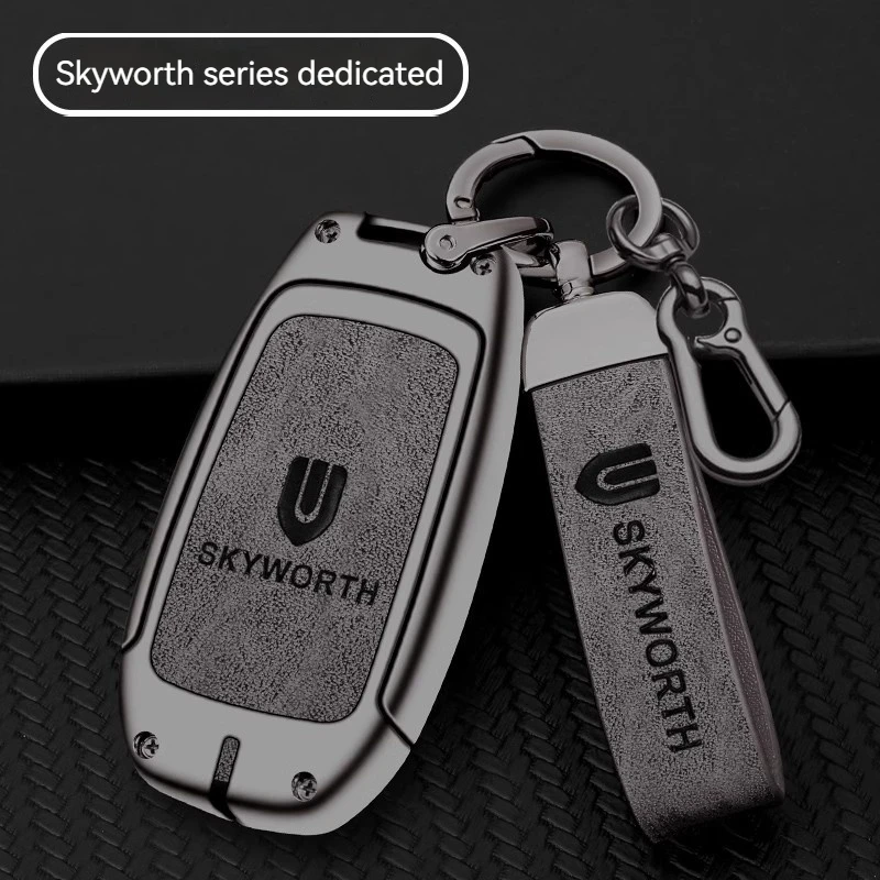 High end personalized key case chain For Skyworth EV6 ET5 HTI DAYUN M1 Metal leather key box bag car accessories