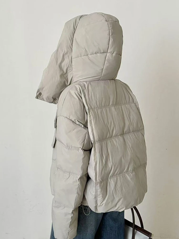 เสื้อแจ็คเก็ตแฟชั่นมีฮู้ดสำหรับผู้หญิง สีแดง ซิปสั้น บุด้วยขนเป็ดขาว เสื้อโค้ทกันหนาวหนา อุ่น น้ำหนักเบา ผ้าฝ้าย