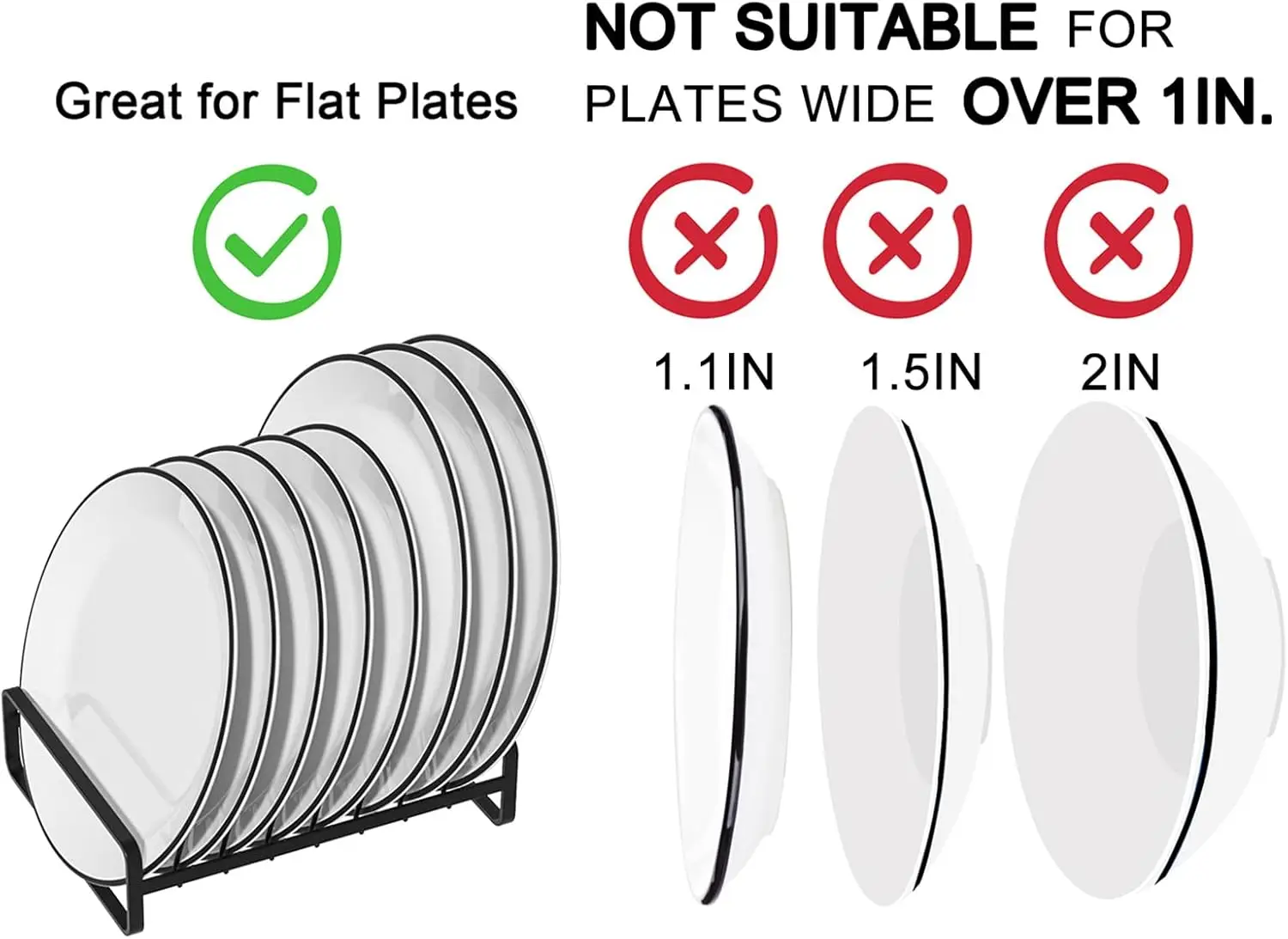 2 Pack Metal Plate Holders, 8-Slot Upright Dish Rack, Black (Fits 6-10in Plates, 11.2in+ Height)