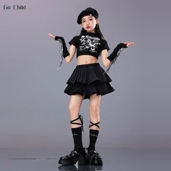 Hip Hop Kids Sweet Crop Top Street Dance Tiered Skirts Girls Streetwear Children Jazz Cheerleader Costumes Stage Clothes Sets