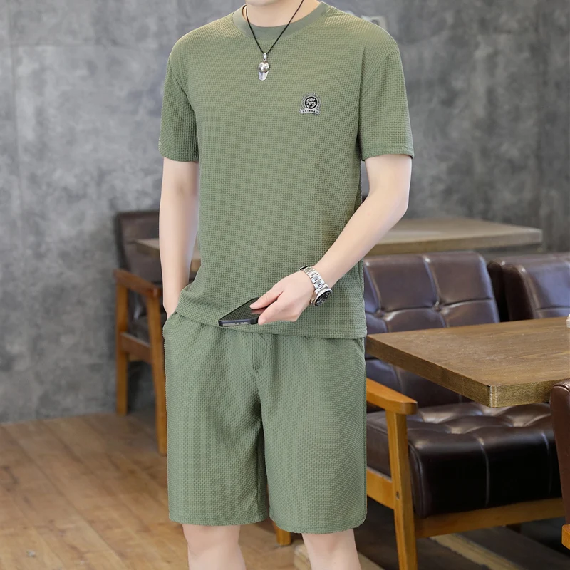 

Ice Silk Men's Summer 2025 New Two-Piece Set Thin ort Sve T-irt And orts Polyester Fiber Nylon Spandex Elastic Fiber
