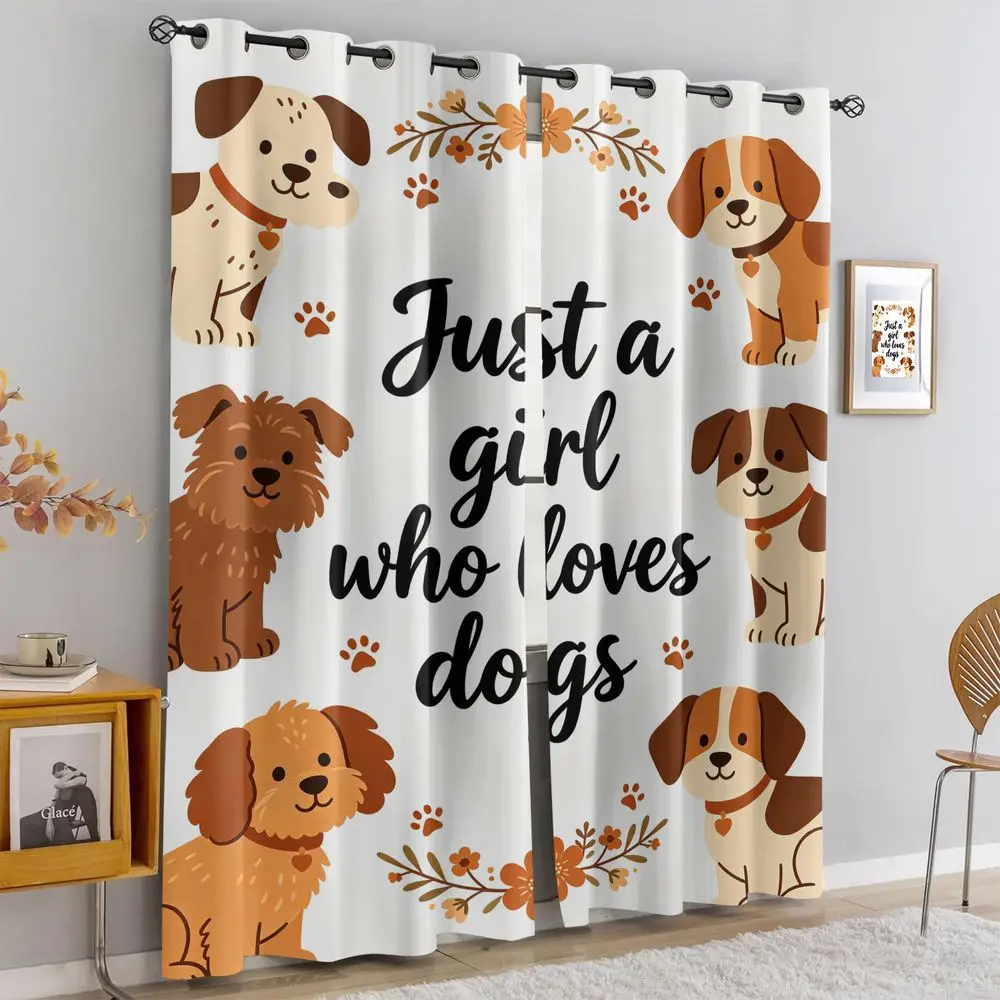 Cute Puppy Floral Curtains 2 Panels Light Blocking Rate 85% Printed Curtains Darkening Curtains Decoration Curtains Pet Decor