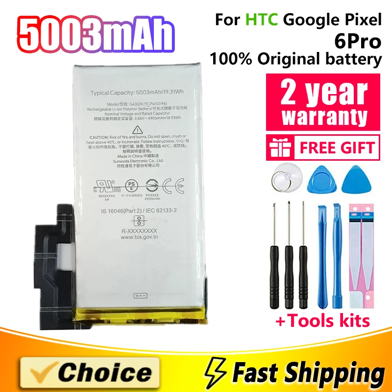 1Pc Original Battery For HTC Google Pixel 6 5 6A Pro,GLU7G G27FU G63QN GMSB3 GTB1F Replacement Phone Lithium Battery+Tools