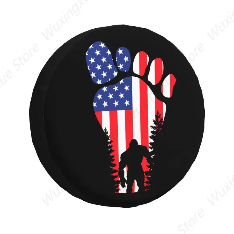 Custom American USA Flag Bigfoot Sasquatch Patriotic Spare Tire Cover for Jeep Wrangler 4WD 4x4 Trailer Car Wheel Protectors