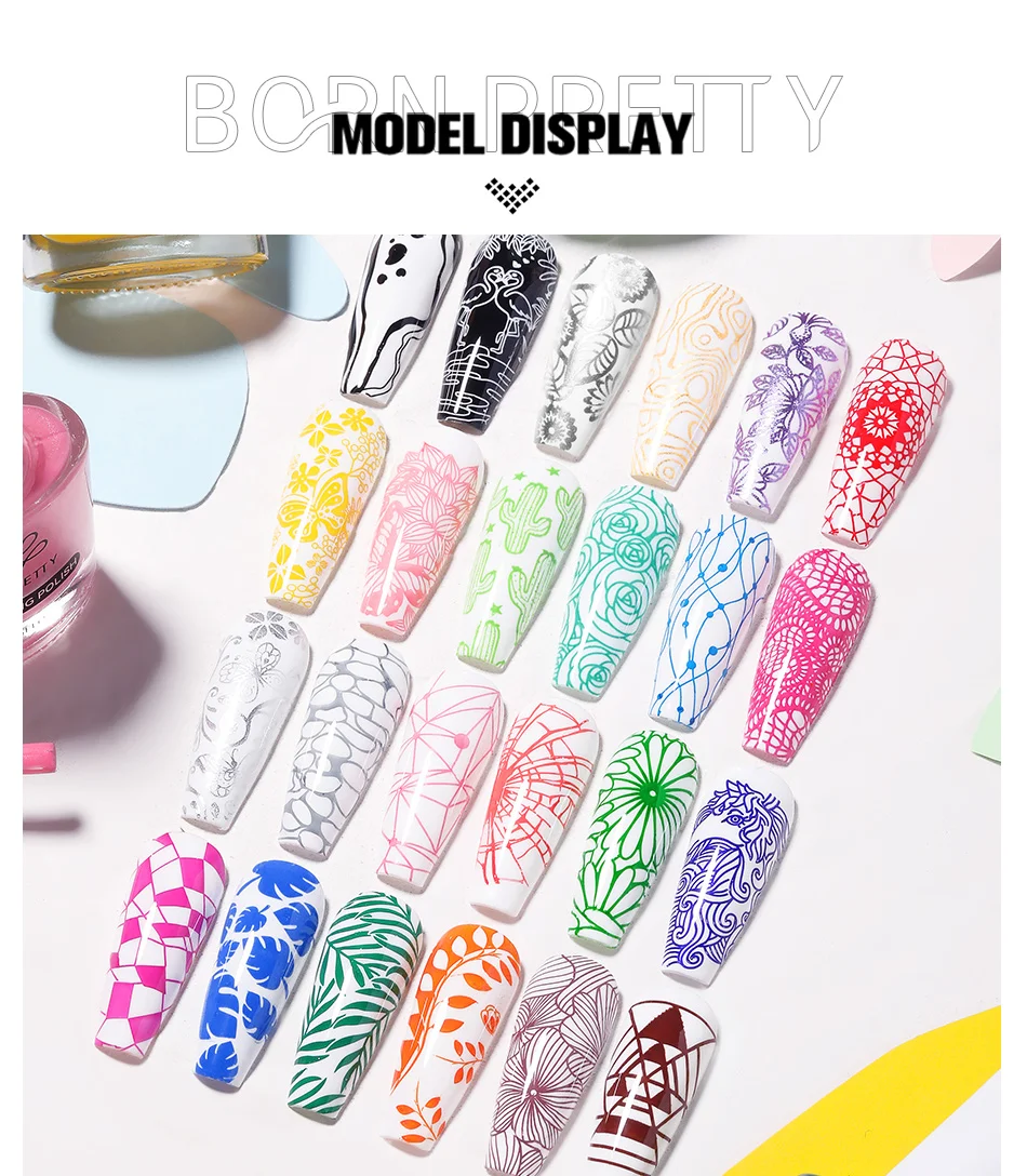BORN PRETTY 10 m Stempel-Nagellack, Weiß, Schwarz, Gold, Rot, bunt, Nagelkunst-Drucklack, DIY für Nagelplatten-Design-Lack – Detail 4