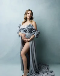 Off Shoulder Open Front Handmade 3D Flower Maternity Dress for Photo Shoot Pregnancy Baby Shower Dress for Pregnant Woman YEWEN