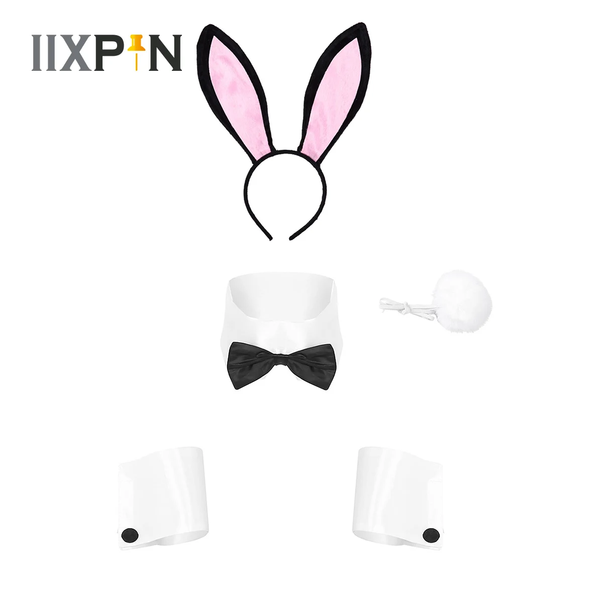 Costume lapin oreilles de lapin, bandeau, collier, nœud papillon, manchettes, boule de queue, accessoires de pâques Sexy, ensemble pour Halloween, noël, fête Cosplay