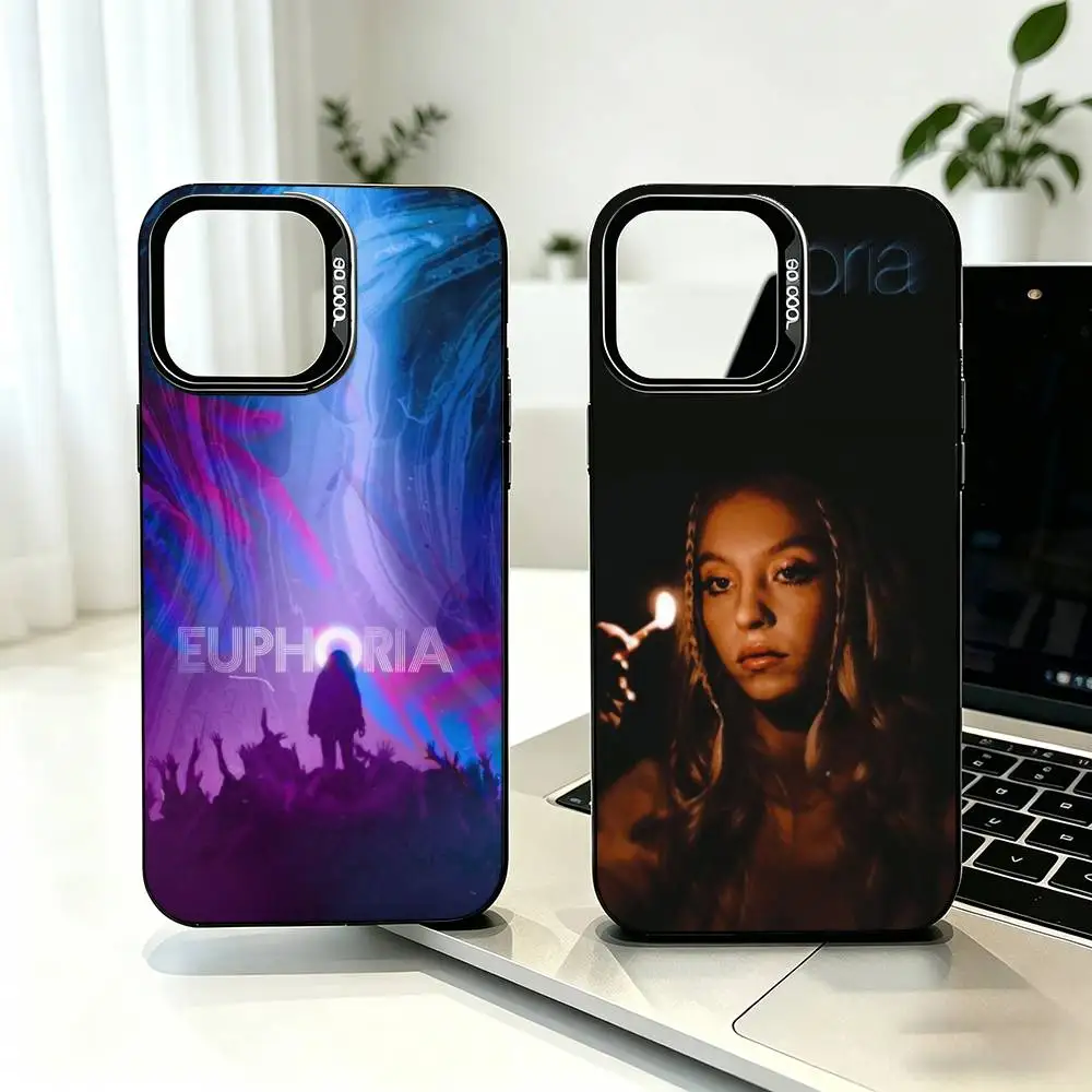 Coque de téléphone colorée argentée pour iPhone 17, 16, 15, 14, 13, 12, 11 Plus, Pro Max, XS, motif série TV américaine Euphoria